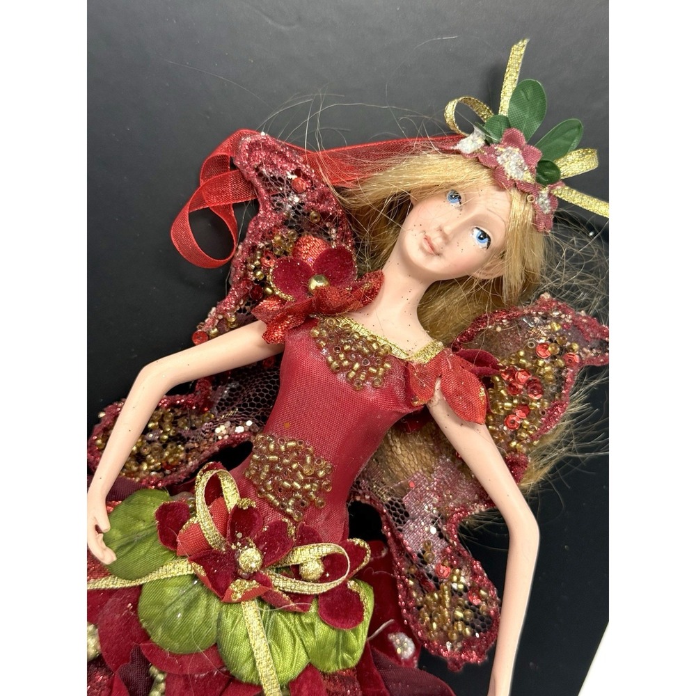 Mark Roberts Fairy Hanging Ornament Fabric Art Doll w/ Flowers & Wings Vintage K - Picture 3 of 12